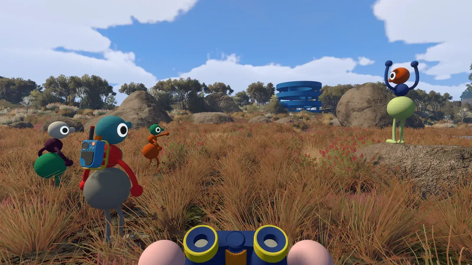 Big Walk players exploring the island with binoculars and navigation tools