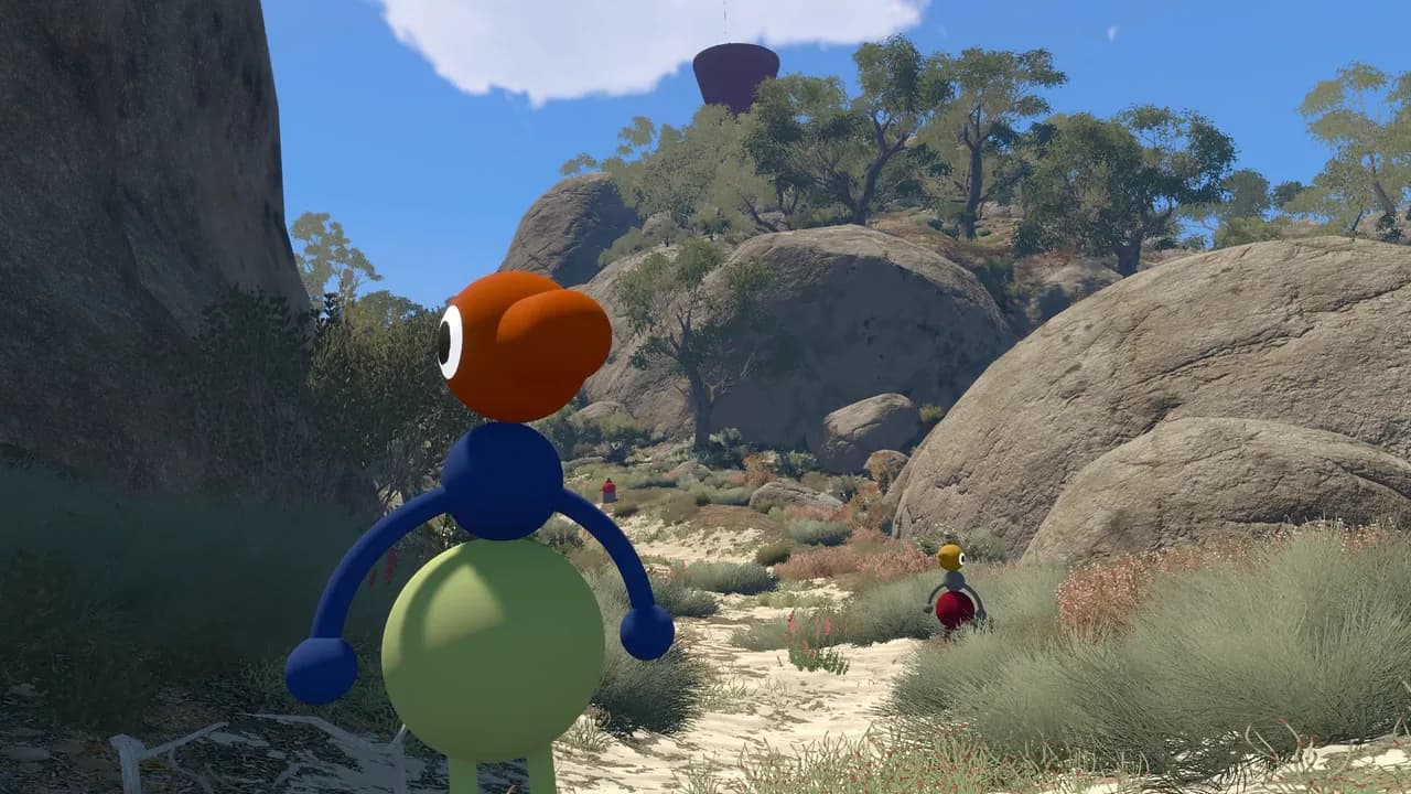 Two Big Walk players separated on an island path